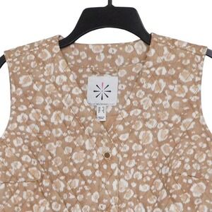 Isaac Mizrahi Live Quilted Vest‎ Womens Size XS Beige White Print Snaps Pockets